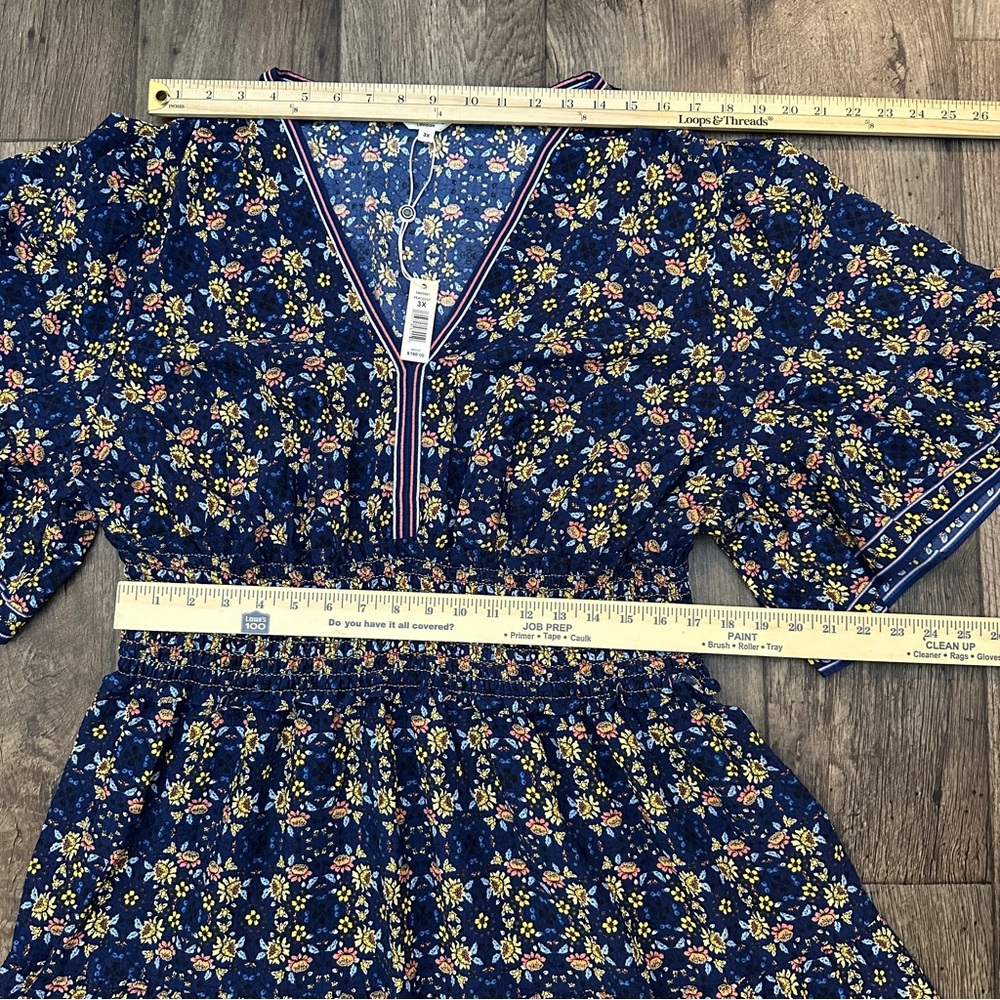 Max Studio Maxi Floral Beach Cottage Boho Dress Blue Multicolor Sz 3X $188 - Picture 6 of 10